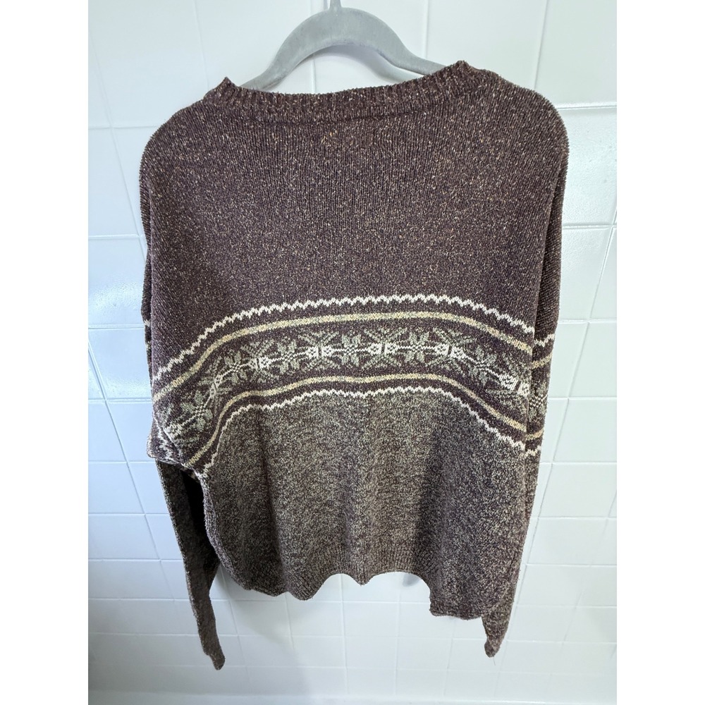 Lawton Harbor Mens XL Brown Silk Blend Fair Isle Snowflake V-Neck Sweater - Picture 6 of 6